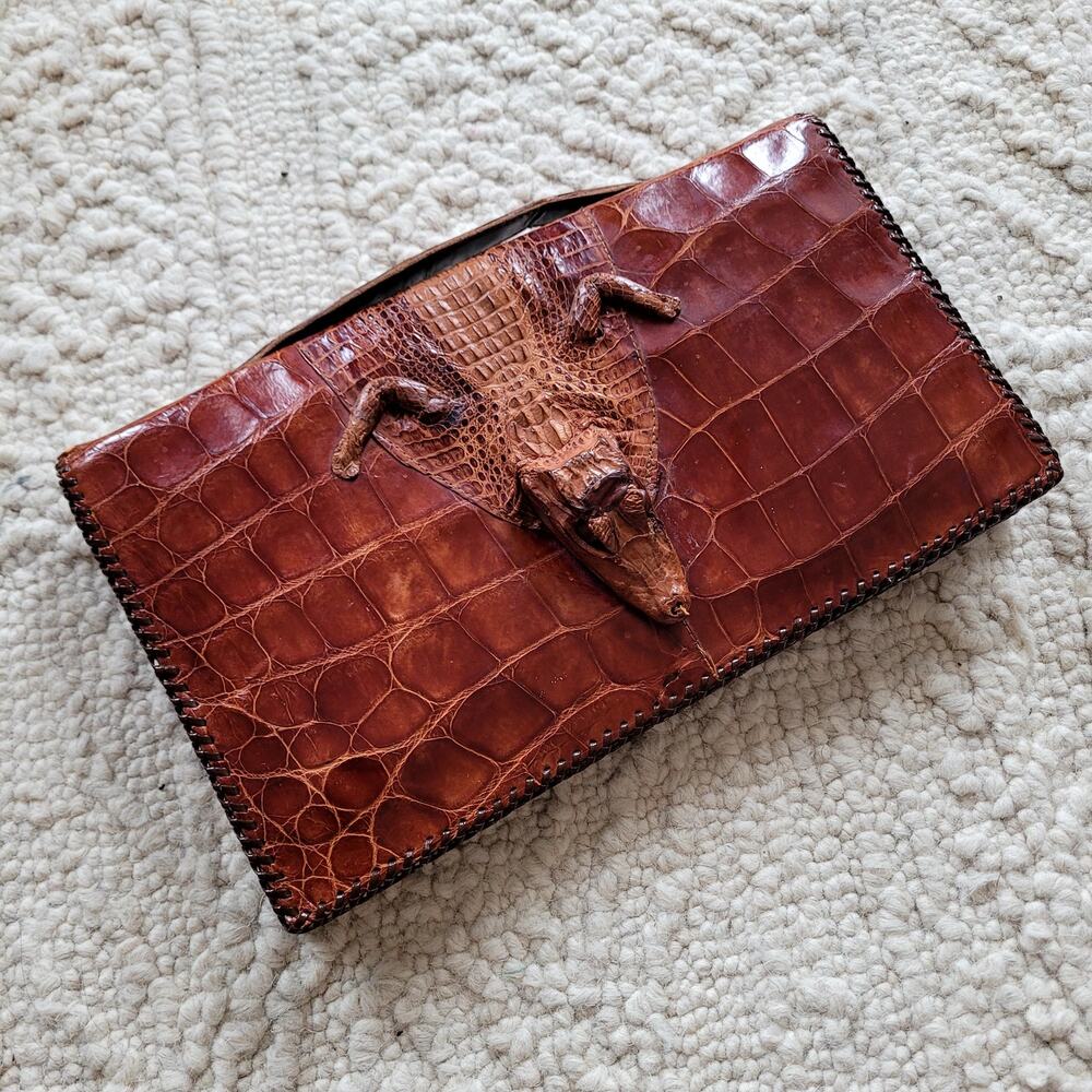 Vintage Genuine Real Alligator Clutch Purse Made in Cuba